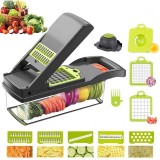 Răzătoare Multifuncțională Legume 14 Piese, Feliator, Cuburi, Sita Scurgere, Protecție M&acirc;nă, Depozitare