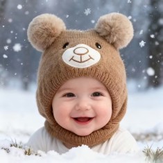 Caciulita dublata tip cagula - Ursulet (Marime Disponibila: 3-6 luni) foto