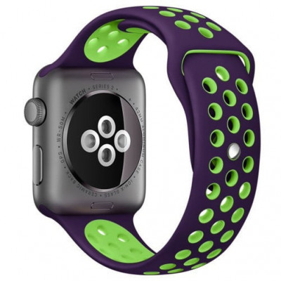 Curea iUni compatibila cu Apple Watch 1/2/3/4/5/6/7, 38mm, Silicon Sport, Purple/Green foto