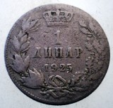 Moneda Iugoslavia 1 Dinar 1925 Alexander I, Bronz-Nichel, KM#5