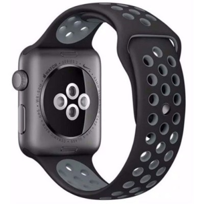 Curea iUni compatibila cu Apple Watch Ultra/SE/8/7/6/5/4/3/2/1, 38mm, Silicon Sport, Negru/Argintiu foto