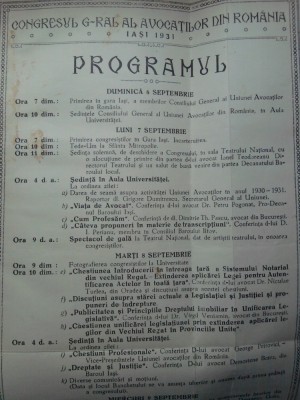 Congresul general al avocatilor din Romania Iași 1931 Programul foto