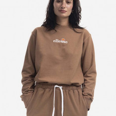 Ellesse hanorac de bumbac Sappan Sweatshirt femei, culoarea maro, cu imprimeu SGM13149-BROWN