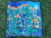 Batic / esarfa de matase naturala, pictata manual , motiv cu flori si porumbel alb, artistic, 85cmx89cm
