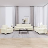 vidaXL Set de canapele cu perne, 3 piese, crem, catifea 3202178