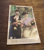 Carte poștală vintage Cuplu romantic cu flori