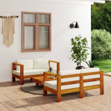 VidaXL Set mobilier grădină cu perne alb crem, 3 piese, lemn masiv