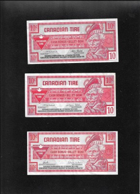 Set Canada 3 x 10 cents Tire Corporation semnaturi diferite foto