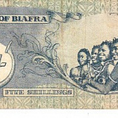 M1 - Bancnota foarte veche - Biafra - 5 shillings - 1968