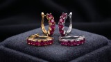Cercei Huggie din Argint 925 cu Zirconiu Roz-Rubin Eternity