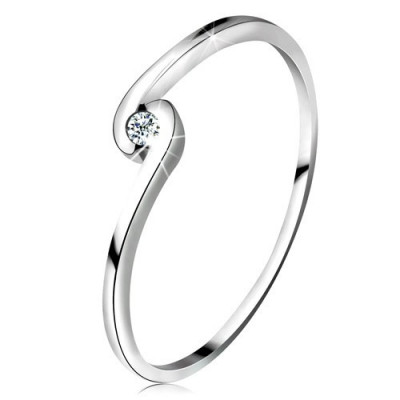 Inel din aur alb 14K - diamant rotund transparent &amp;icirc;ntre brațe curbate - Marime inel: 57 foto
