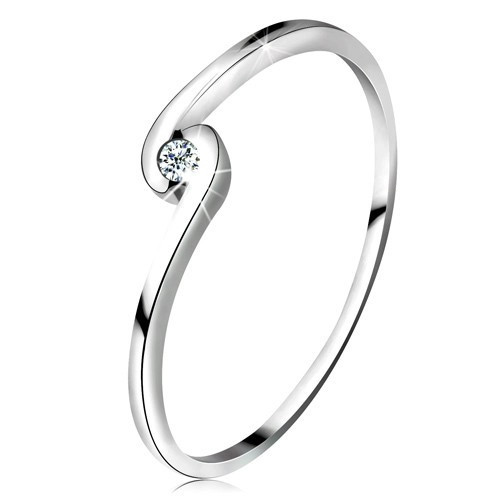 Inel din aur alb 14K - diamant rotund transparent &icirc;ntre brațe curbate - Marime inel: 56