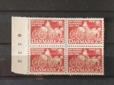 Bloc de 4 Danemarca 1951 - Centenarul Timbrului Danez, Diligență Poștală, Număr de Serie 0552 (Mi. 327) - MNH -A70