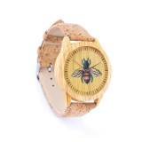 Ceas din pluta naturala si lemn cu model albina