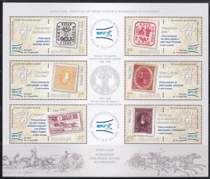Romania 2008, LP.1805b,1805c-Expozitia EFIRO 2008 (III), Colita+Bloc,4 poze, MNH