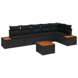 vidaXL Set de canapele pentru grădină cu pernă 7 pcs Negru Rattan poli 3348099