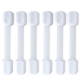 Set 6 bucati sisteme de siguranta copii ajustabile, blocare sertare, dulap, frigider, WC, adeziv puternic, lungime 19 cm, alb
