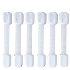 Set 6 bucati sisteme de siguranta copii ajustabile, blocare sertare, dulap, frigider, WC, adeziv puternic, lungime 19 cm, alb