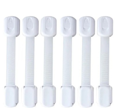 Set 6 bucati sisteme de siguranta copii ajustabile, blocare sertare, dulap, frigider, WC, adeziv puternic, lungime 19 cm, alb foto