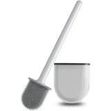 Cumpara ieftin Perie de toaleta, cu peri din silicon, maner ergonomic, suprafata anti-alunecare, alb/gri