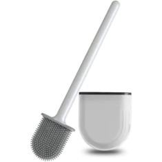 Perie de toaleta, cu peri din silicon, maner ergonomic, suprafata anti-alunecare, alb/gri