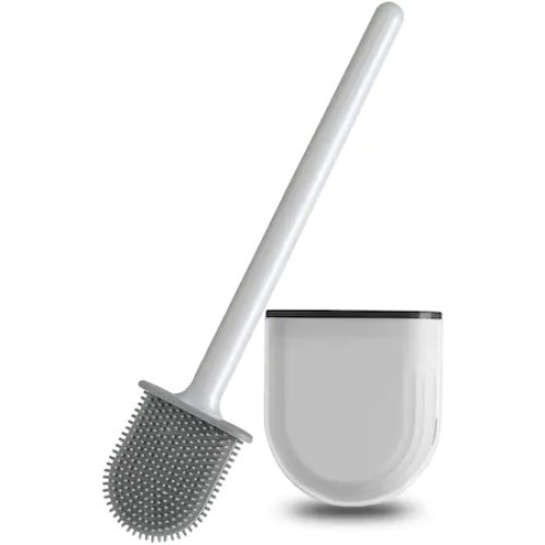 Perie de toaleta, cu peri din silicon, maner ergonomic, suprafata anti-alunecare, alb/gri