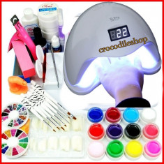 KIT UNGHII FALSE CU GEL,SET MANICHIURA LAMPA LED SUN 5 48 W UV foto