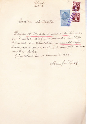 AMS - CONTRA-CHITANTA SUMA 100 LEI 10 IANUARIE 1938 foto