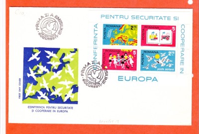 TSV @ - PLIC 1975 FDC LP 891 - CONFERINTA PENTRU SECURITATE SI COOPERARE IN EUROPA, HELSINKI - BLOC DE 4 DANTELAT foto