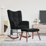 Scaun Balansoar Gossi Negru Catifea cu Taburet, Cadru Otel, Living Modern. Dimensiuni 61x78x98 cm. Confortabil si Durabil