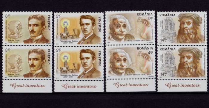 RO 2014 ,LP 2052 ,&quot;Mari inventatori&quot; - pereche V cu tabs ,MNH