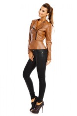 R648-16 Jacheta din imitatie piele cu volanas la baza