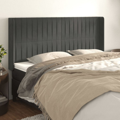 vidaXL Tăblie de pat cu aripioare gri &amp;icirc;nchis 203x16x118/128 cm catifea foto