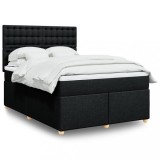 VidaXL Pat box spring cu saltea, negru, 140x190 cm, textil