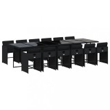 Set mobilier de gradina cu perne, 13 piese, negru, poliratan