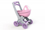 Carucior pentru papusa MyKids roz-mov cu cos pentru accesorii, 57 cm