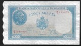 ROMANIA 5000 / 5.000 LEI 1945 - 20 DECEMBRIE [1] Seria B/8 - 0900049 , filigran Bnr vertical , P- 56a.5 , a UNC