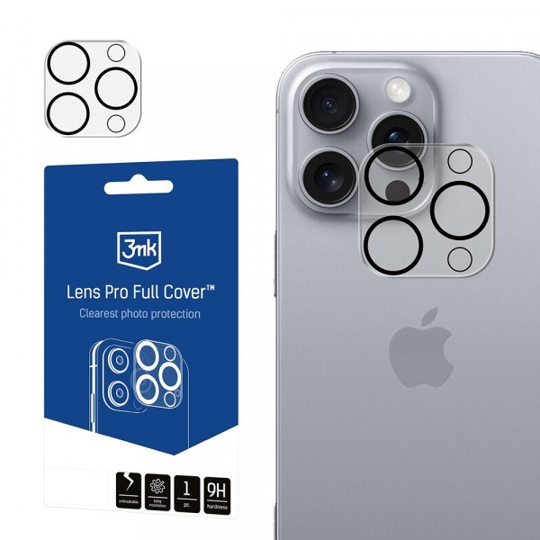Folie de protectie Camera Spate 3MK Pro Full Cover pentru Apple iPhone 16 Pro Max / 16 Pro, Sticla Securizata, Neagra