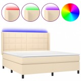Cumpara ieftin Pat cu arcuri, saltea si LED, crem, 180x200 cm, textil