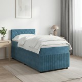Cumpara ieftin Pat boxspring cu saltea Albastru inchis 80 x 200 cm Catifea
