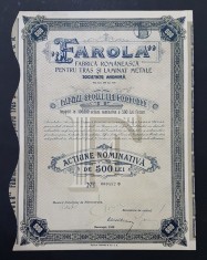 Actiune nominativa din 1938 societatea FAROLA , titlu , actiuni