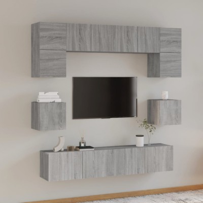 vidaXL Set dulap TV, 8 piese, gri sonoma, lemn prelucrat 3114412 foto