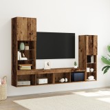 Dulap TV vidaXL cu lumini LED Lemn erodat 40.5x30x102 cm, Dulapuri TV vidaXL cu lumini LED 2 buc Lemn erodat 80x30x30 cm
