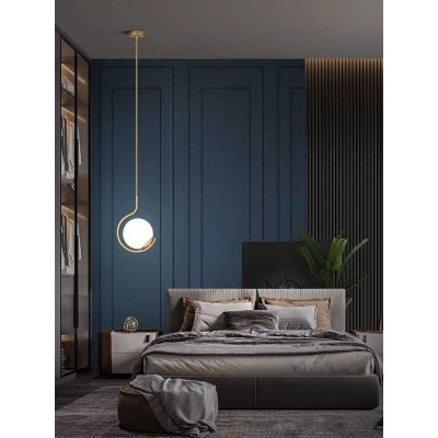 Lustra pe cablu, semicerc cu 1 glob de sticla alba, dulie E27, culoare corp auriu, lungime reglabila 80CM foto
