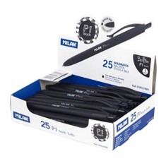 Pix MILAN Rubber Touch, Mina Neagra, 25 Buc/Set, Varf 1 mm, Mecanism si Corp din Plastic Cauciucat de Culoare Neagra, Pixuri Milan, Pix Negru, Pix cu foto
