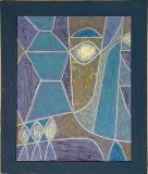 Lucrare abstractă, tehnică mixtă (ceracolor și tempera), pe carton subțire semnat JANDI D stanga sus, rama e de carton gros pictat