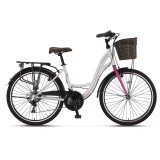 Bicicleta City Umit Alanya, roata 26", 21 viteze, culoare alb/roz, cadru din ote... Cod:52610000007