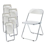 Set 6 scaune pliabile albe Pornainen, cadru metalic cromat