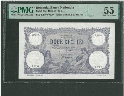 Rom&amp;acirc;nia 20 lei -1920-Gradata PMG 55.Rara foto