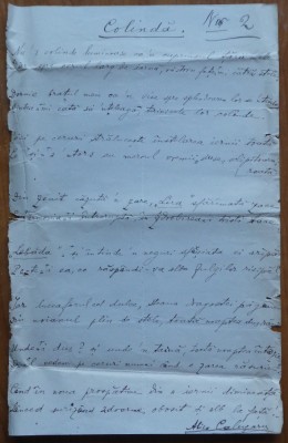 Manuscrisul poeziei Colinda, de Alice Calugaru foto